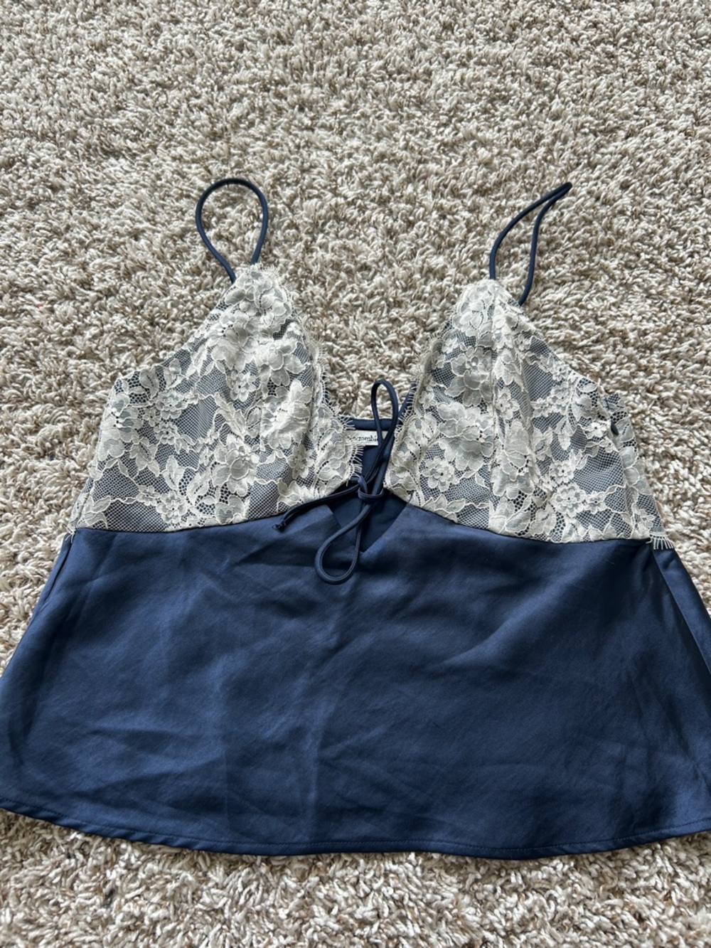 Abercrombie & Fitch Navy Blue and Cream Lace Tank Top